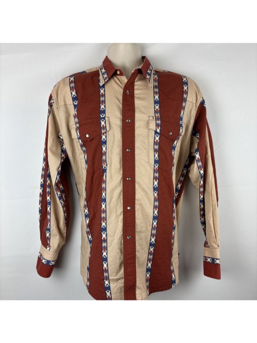 Vintage Wrangler Western Aztec Cotton Pearl Snap Long Sleeve Men's 15” Rodeo - Picture 2 of 7